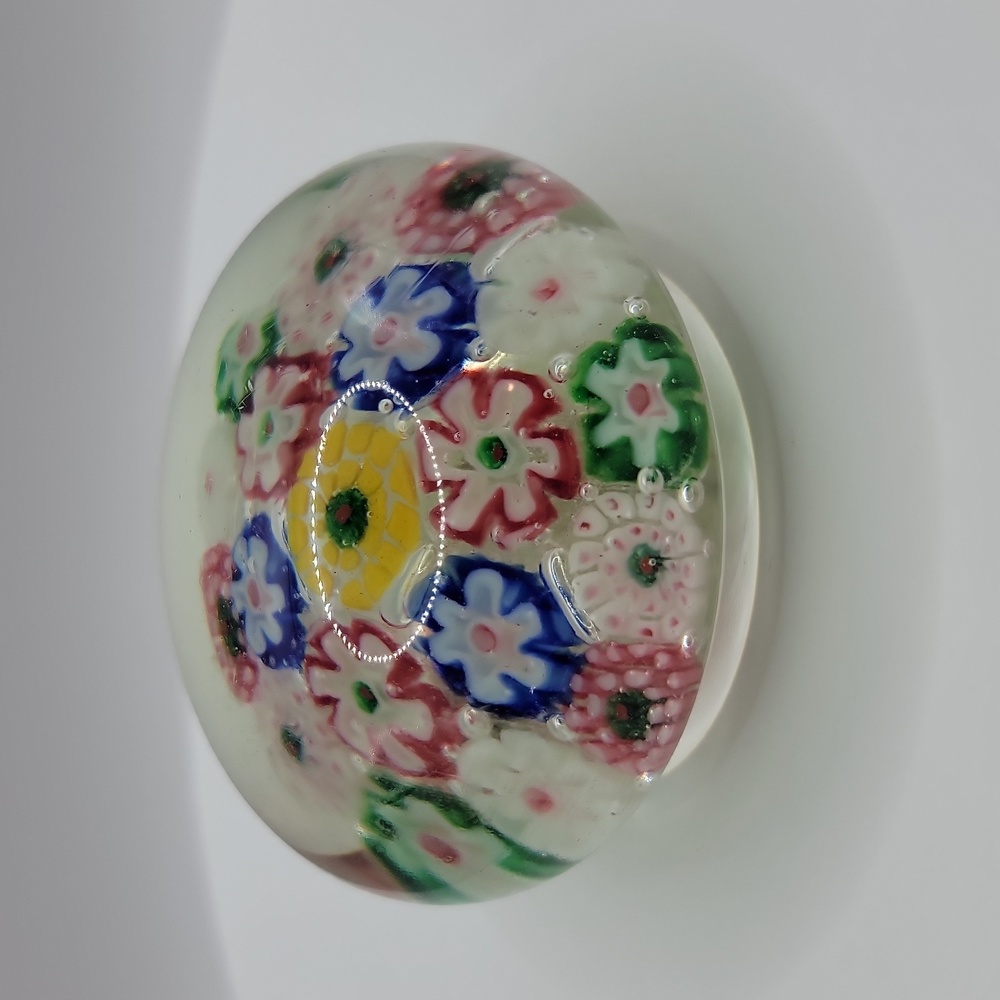 Vintage Millefiori Glass Flower Paperweight